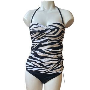 New La Blanca Black and White Zebra Print Two Piece Tankini Bikini Women's 6
